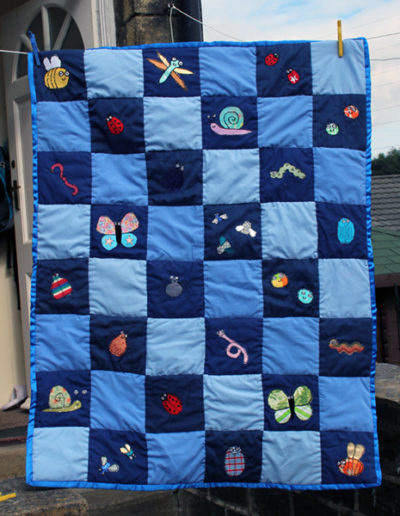 Welcome to the world baby quilt, machine applique and piecing, hand-bound, 2018