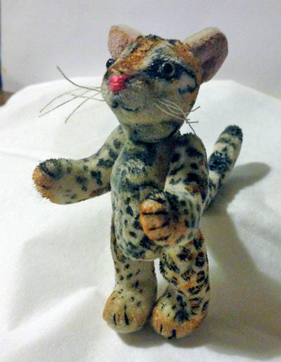 Miniature ocelot, 6cm tall, hand-painted fur fabric with micro suede ears