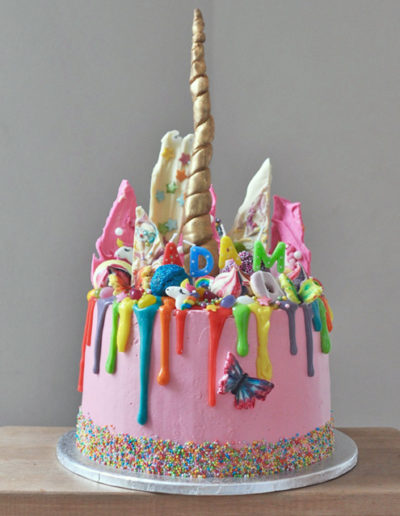 Rainbow unicorn birthday cake