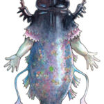 Frilnipiggle creature (trout, human, dung beetle hybrid)