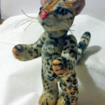 Miniature ocelot, 6cm tall, hand-painted fur fabric with micro suede ears