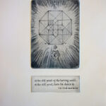 Drypoint image and sugarlift text